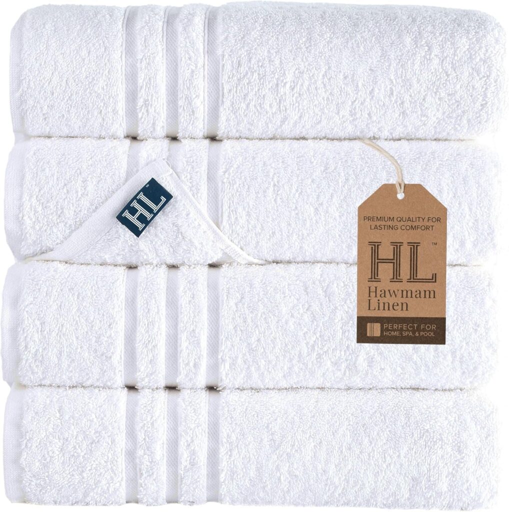 Hawmam Linen White Bath Towels 4 Pack