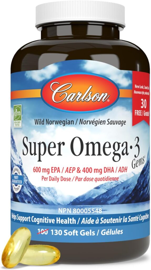 Carlson Super Omega-3 Gems, 1200 mg Omega-3 Fatty Acids with EPA and DHA, Wild-Caught Norwegian Fish Oil